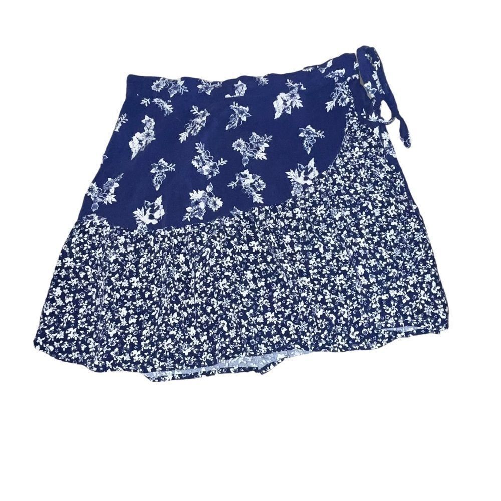 Blue Rain Blue & White Floral Wrap Skirt
